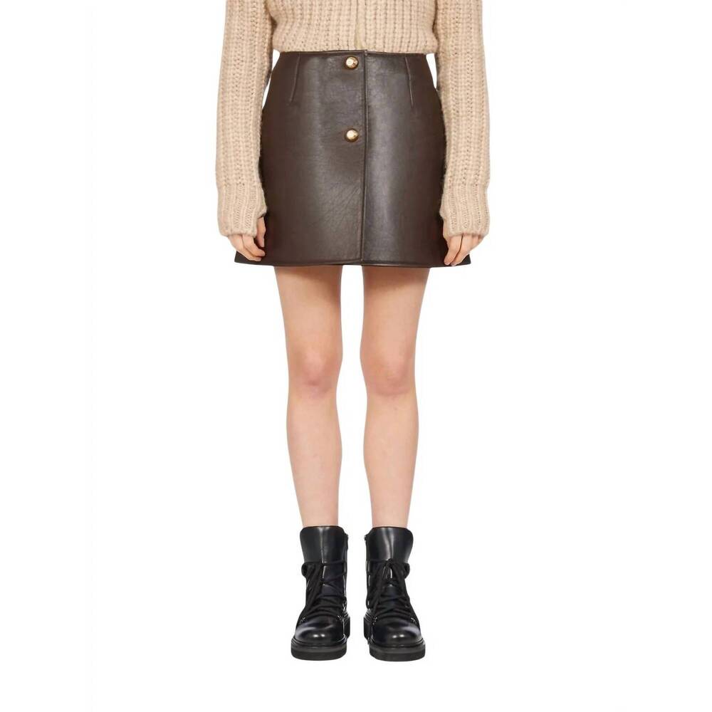 NEW SALVATORE FERRAGAMO a line leather mini skirt in brown